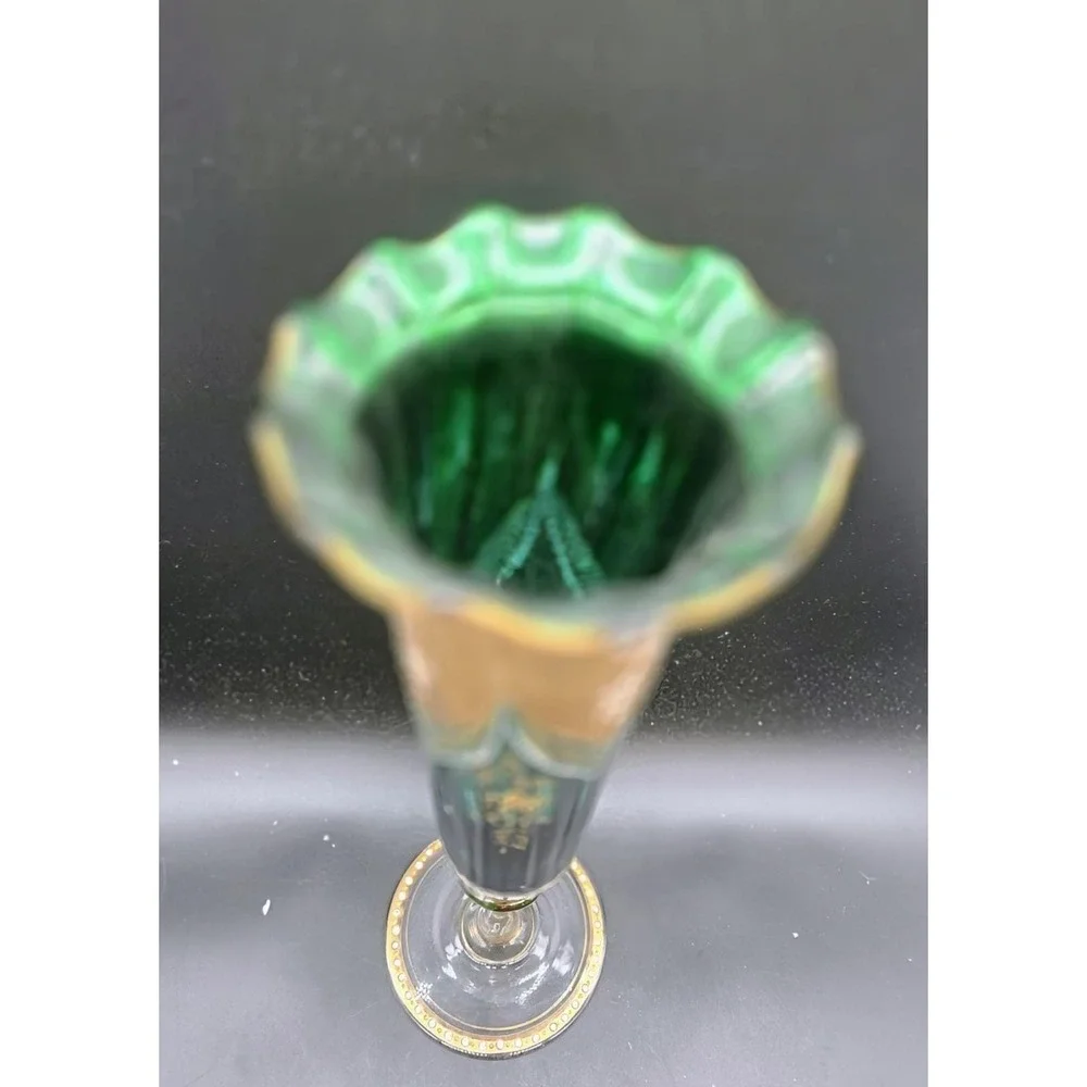 Antique Bohemian Emerald Green Footed Vase 12